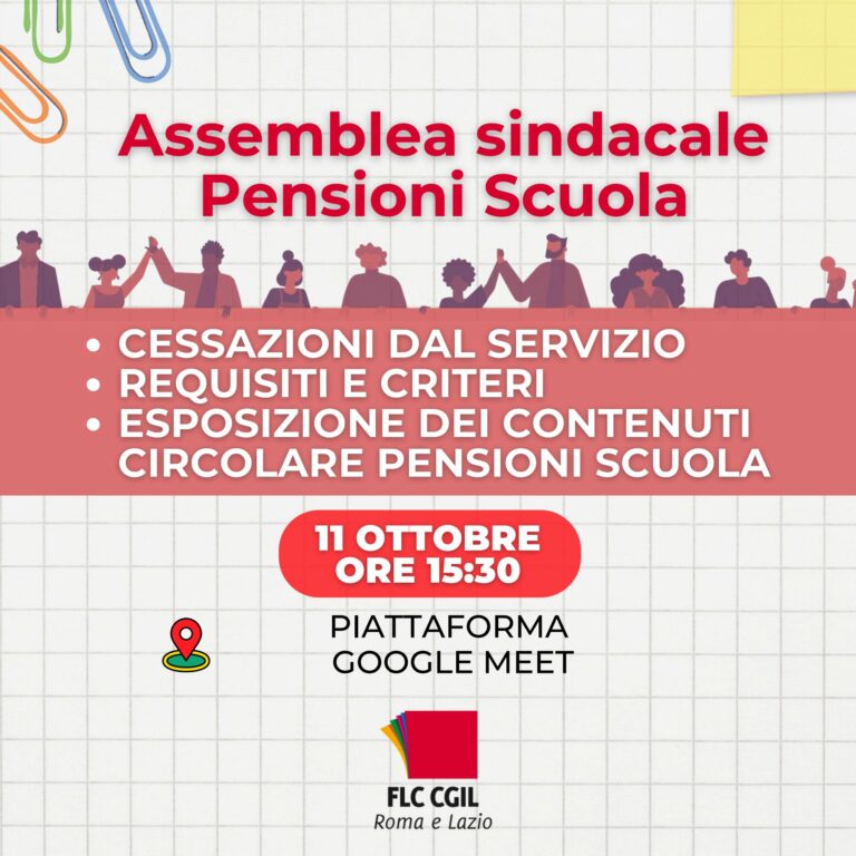 Assemblea Pensioni Scuola – a.s. 2024-25 | 11 ottobre 2024 – ore 15,30